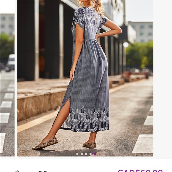 BNWT Navy & White Geometric Boatneck Slit-Side Empire-Waist Maxi Dress 24W 4X - Picture 5 of 7